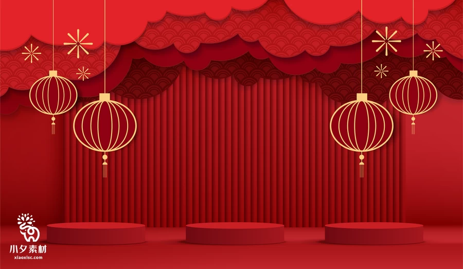 2023兔年新年春节红色喜庆电商展台舞台背景海报AI矢量设计素材【007】